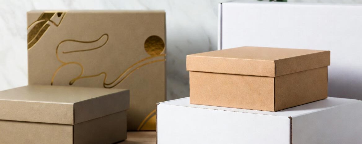 Elegant arrangement of premium sustainable custom packaging boxes representing bespoke UK packaging solutions by PackagingX